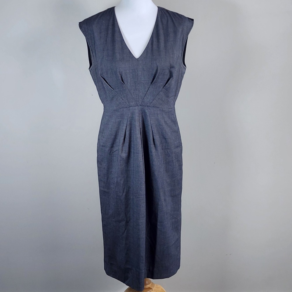 Tavan & Mitto Sheath Dress Womens 6 Gray Pleated Workwear Professional Career